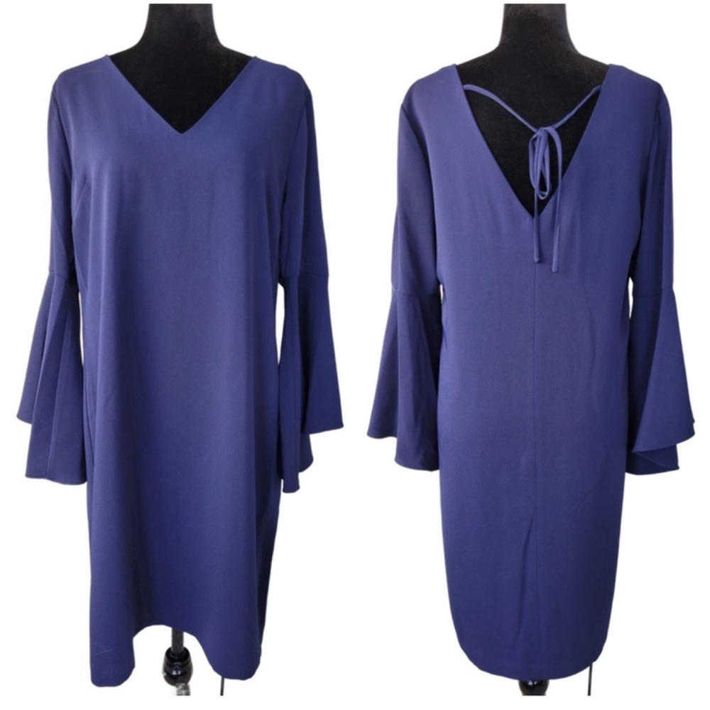 NWT Trina Turk Navy Blue midi dress flutter sleeve size L